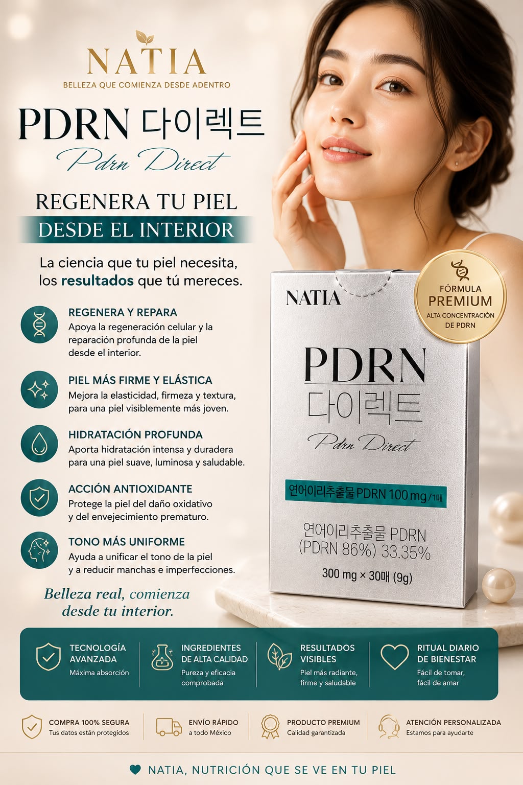 K-Beuty PDRN Direct NATIA – Regeneración Celular y Luminosidad de la Piel desde el Interior